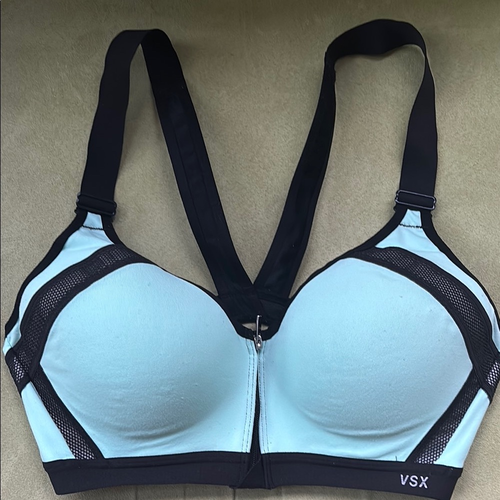 VSX Blue and Black Sports Bra with Front Closure